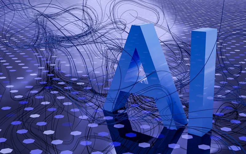 Abstract AI neural network visualization representing frontier model competition